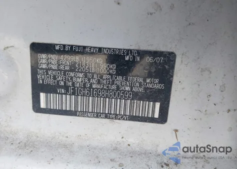 2008 Subaru Impreza 2.5I из США, поврежденный, VIN JF1GH61698H800599